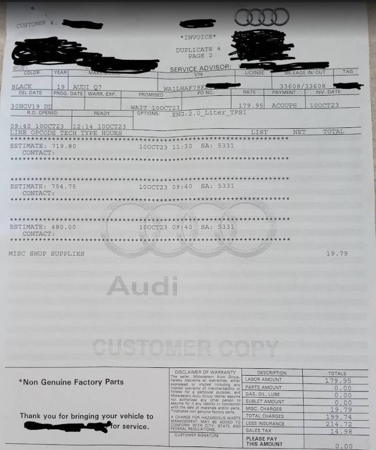 Bill From Audi Dealership